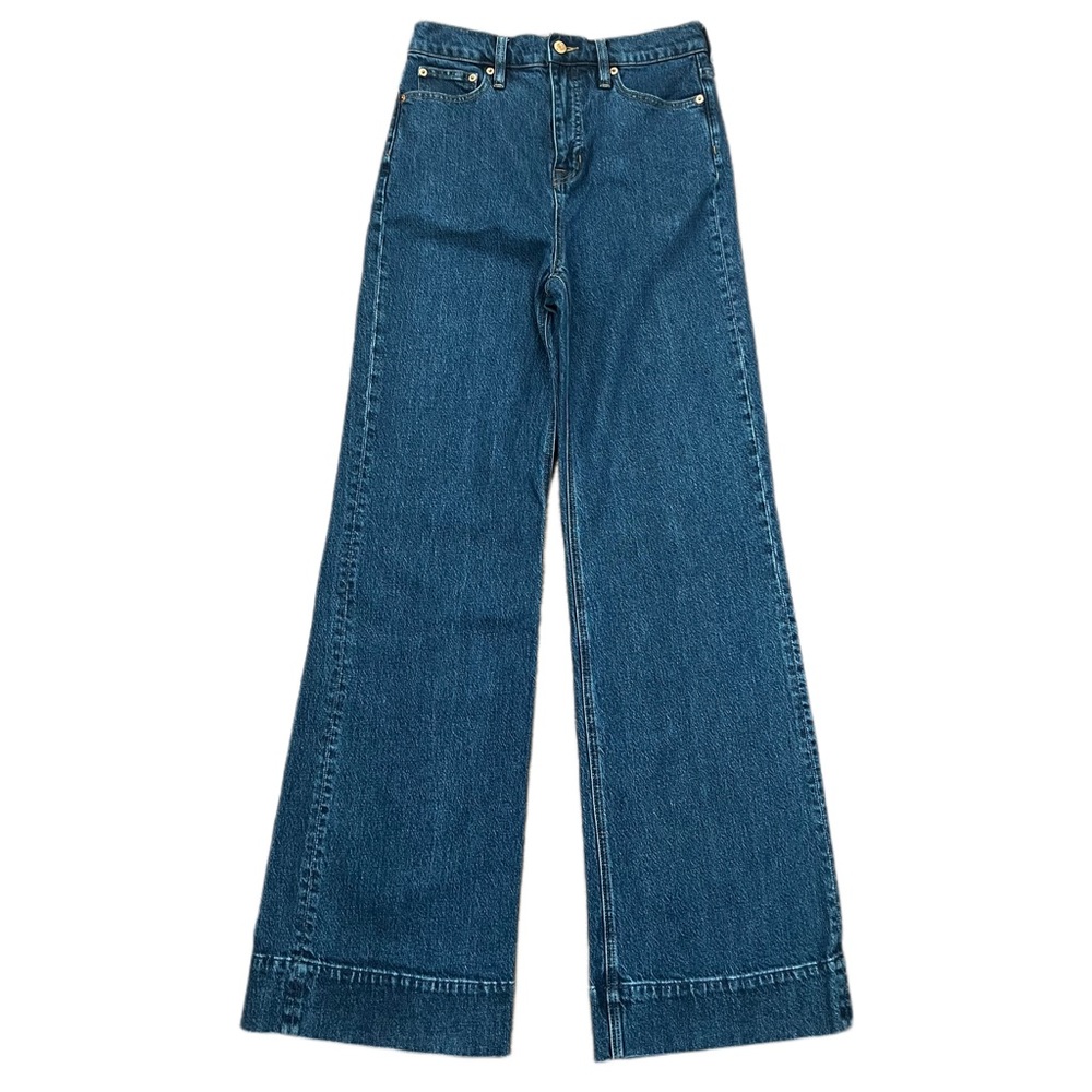 {J. Crew} Blue High Rise Waist Tall Length Wide Leg Trousers Denim Jeans